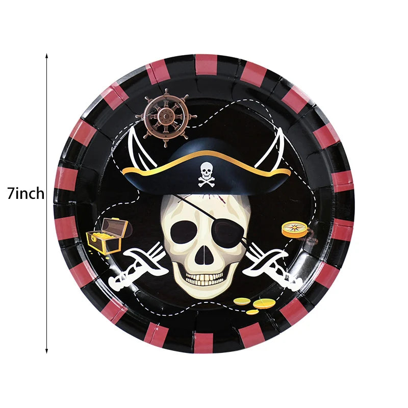 Pirate Theme Party Disposable Tableware Sets Paper Plate Cup Kids Birthday Party Decor Halloween Baby Shower Dining-table Supply