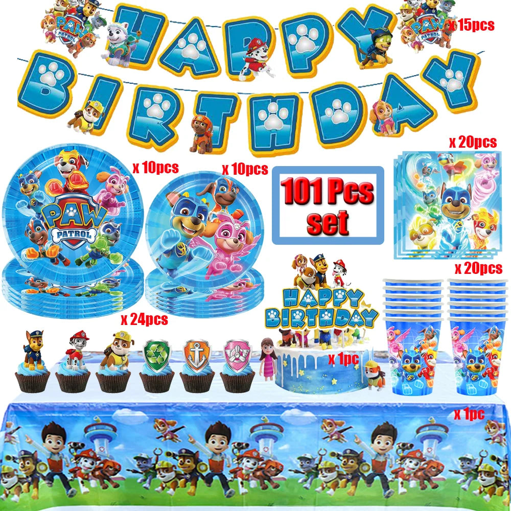 Cartoon Paw Patrol Birthday Party Decoration Paper Tableware Kit Dogs Skye Party Supply Cake Toppers Cups Plates Kids Favors