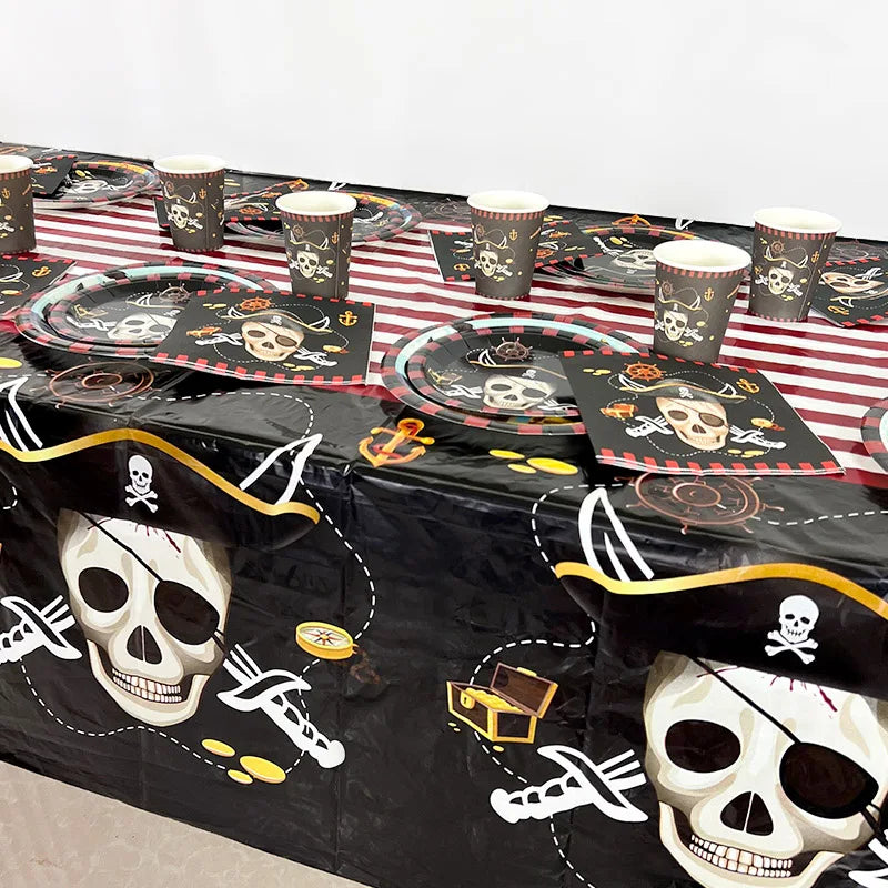 Pirate Theme Party Disposable Tableware Sets Paper Plate Cup Kids Birthday Party Decor Halloween Baby Shower Dining-table Supply