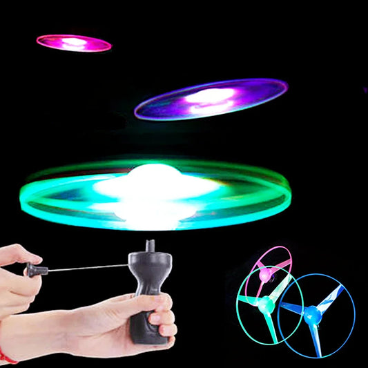 Kids Luminous Flying Disc Propeller Toys LED Lighting Pull String Flying UFO Toy Spinning Top Outdoor Game Sports Toy Gift