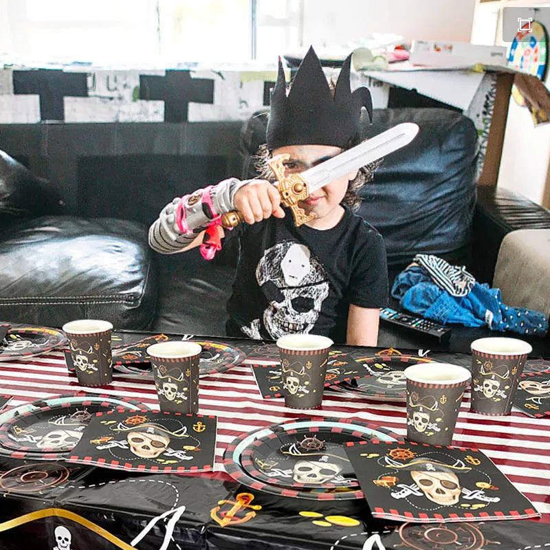 Pirate Theme Party Disposable Tableware Sets Paper Plate Cup Kids Birthday Party Decor Halloween Baby Shower Dining-table Supply