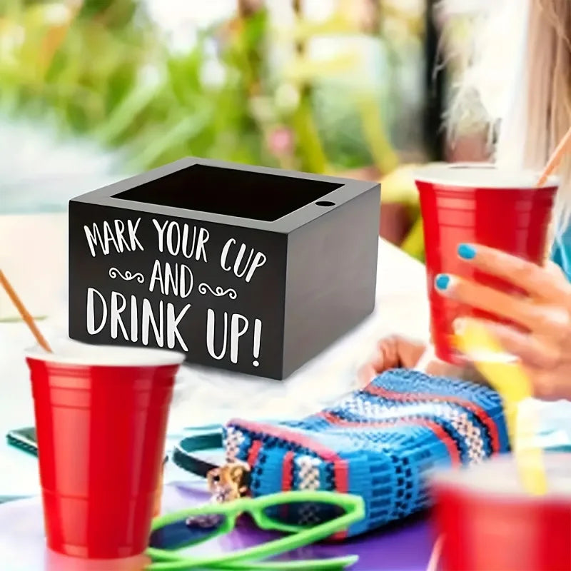 Party cup dispenser Wooden cup holder with pen slot and  Party Cups Organizer Mark Your Cup and Drink Up Home Bar Birthday Party