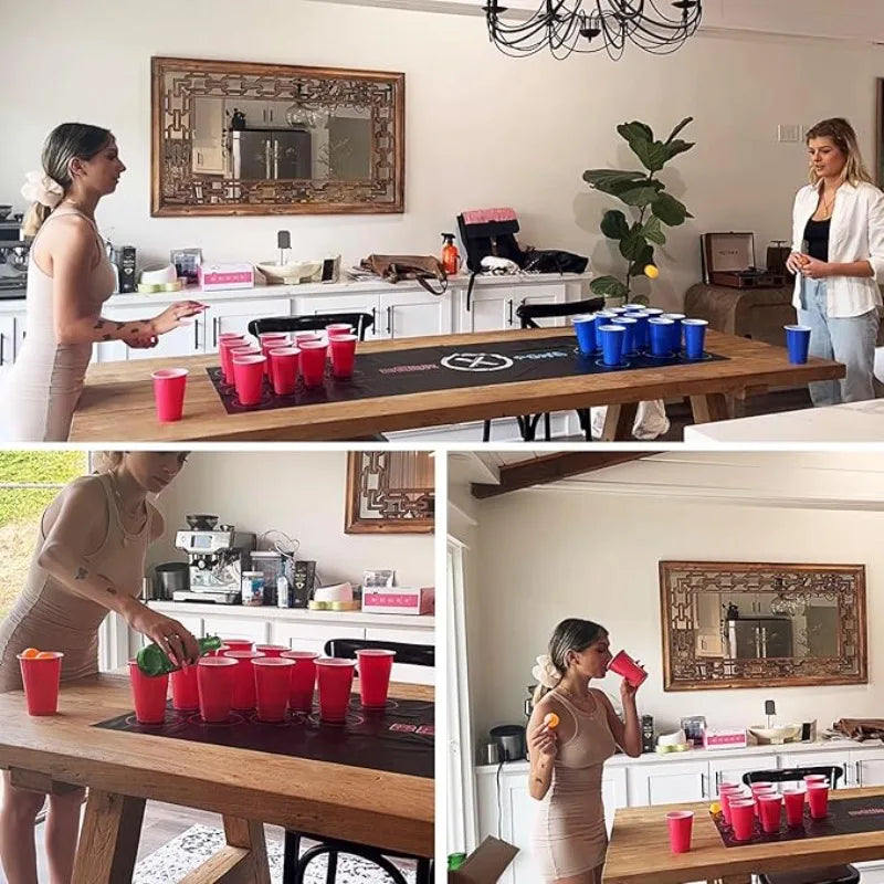 Beer Pong Table Mat Drinking Games for Adults Party with Beer Pong Balls Beer Pong Cups Indoor Outdoor Beer Pong Table Mat