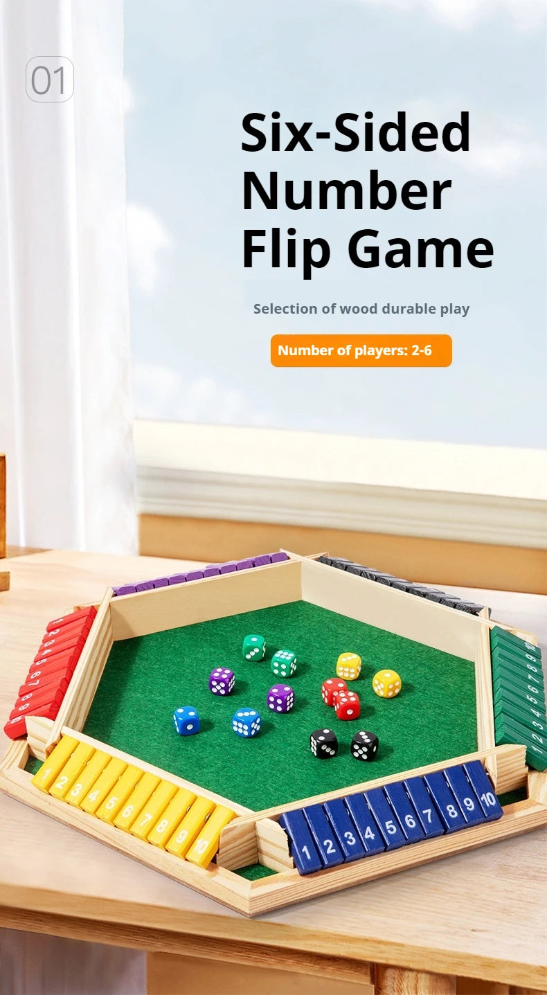 Six Sided Flipping Game, Wooden Number Game, Shut The Box Dice Game - Parent-Child Board Game, Bar Party, Leisure Gambling Game