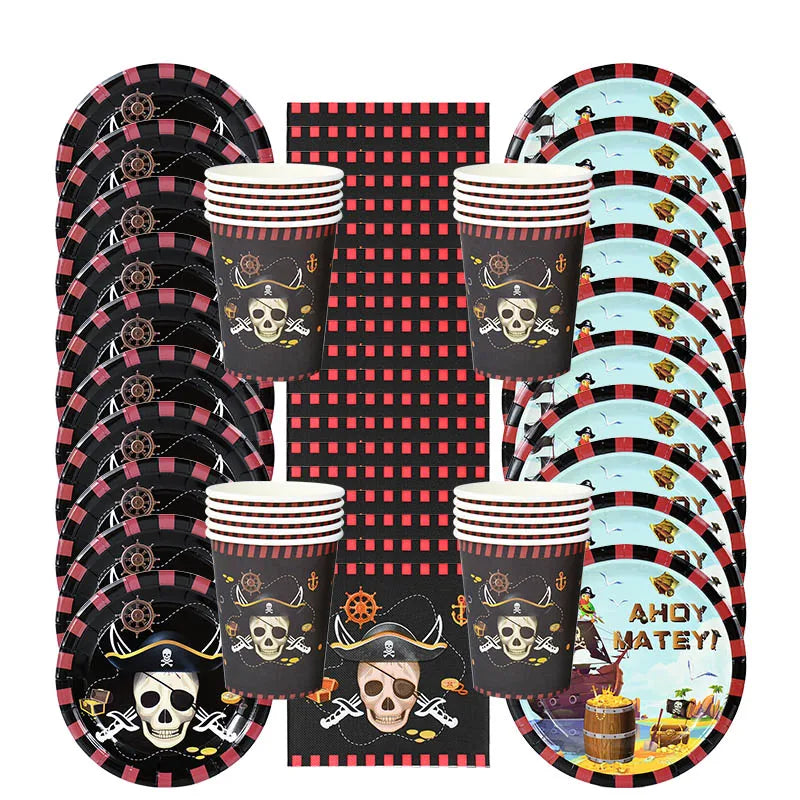 Pirate Theme Party Disposable Tableware Sets Paper Plate Cup Kids Birthday Party Decor Halloween Baby Shower Dining-table Supply