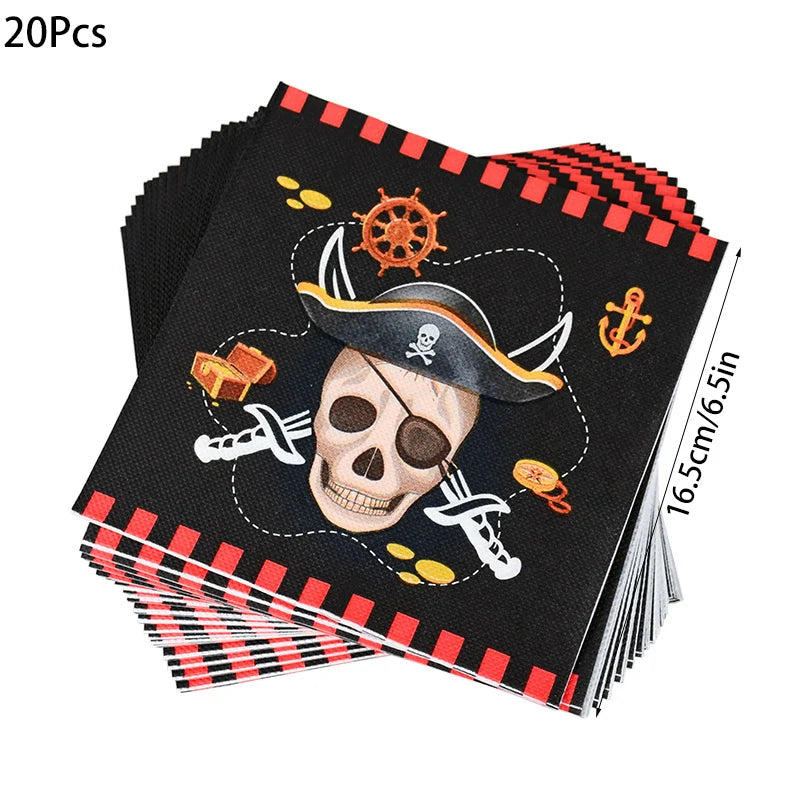 Pirate Theme Party Disposable Tableware Sets Paper Plate Cup Kids Birthday Party Decor Halloween Baby Shower Dining-table Supply
