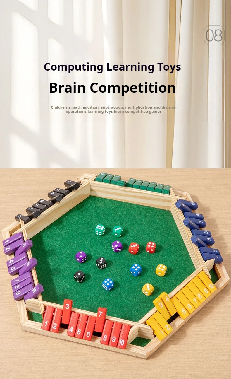 Six Sided Flipping Game, Wooden Number Game, Shut The Box Dice Game - Parent-Child Board Game, Bar Party, Leisure Gambling Game