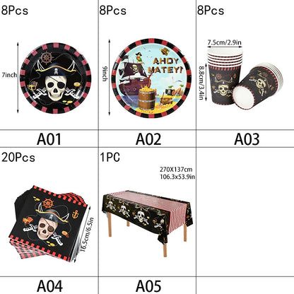 Pirate Theme Party Disposable Tableware Sets Paper Plate Cup Kids Birthday Party Decor Halloween Baby Shower Dining-table Supply