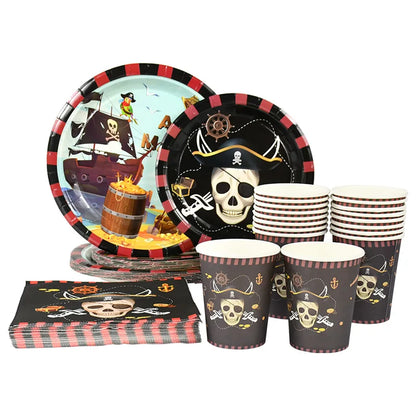 Pirate Theme Party Disposable Tableware Sets Paper Plate Cup Kids Birthday Party Decor Halloween Baby Shower Dining-table Supply