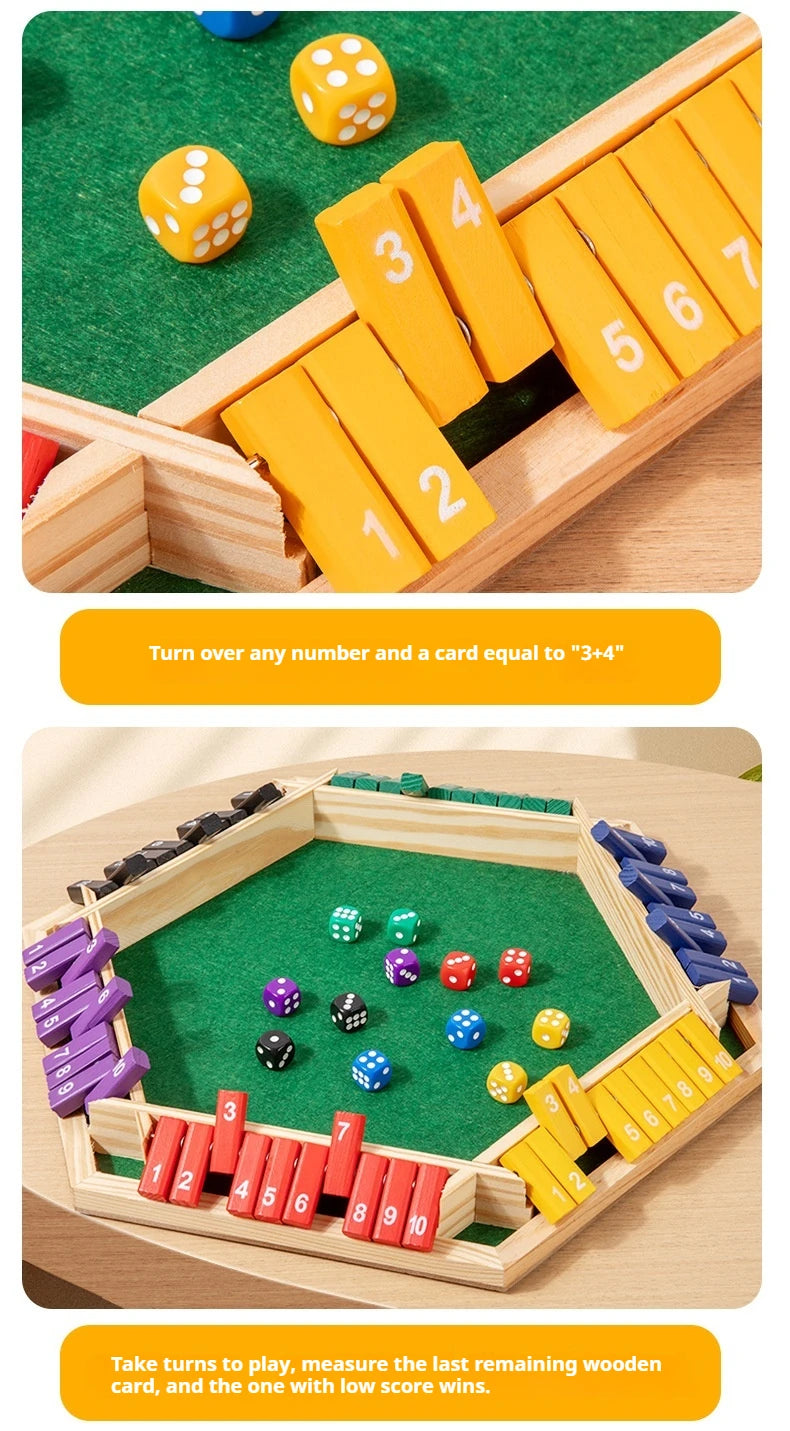 Six Sided Flipping Game, Wooden Number Game, Shut The Box Dice Game - Parent-Child Board Game, Bar Party, Leisure Gambling Game