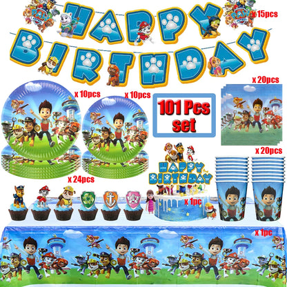 Cartoon Paw Patrol Birthday Party Decoration Paper Tableware Kit Dogs Skye Party Supply Cake Toppers Cups Plates Kids Favors