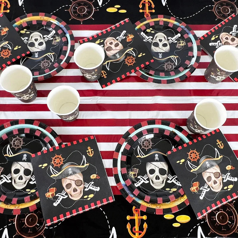 Pirate Theme Party Disposable Tableware Sets Paper Plate Cup Kids Birthday Party Decor Halloween Baby Shower Dining-table Supply