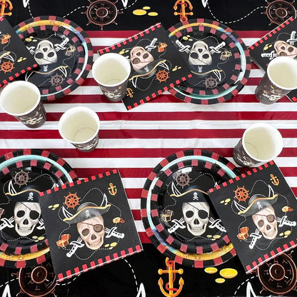 Pirate Theme Party Disposable Tableware Sets Paper Plate Cup Kids Birthday Party Decor Halloween Baby Shower Dining-table Supply
