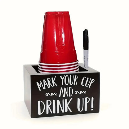 Party cup dispenser Wooden cup holder with pen slot and  Party Cups Organizer Mark Your Cup and Drink Up Home Bar Birthday Party
