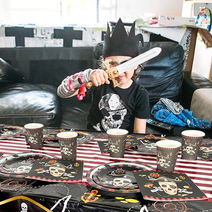 Pirate Theme Party Disposable Tableware Sets Paper Plate Cup Kids Birthday Party Decor Halloween Baby Shower Dining-table Supply