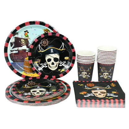 Pirate Theme Party Disposable Tableware Sets Paper Plate Cup Kids Birthday Party Decor Halloween Baby Shower Dining-table Supply