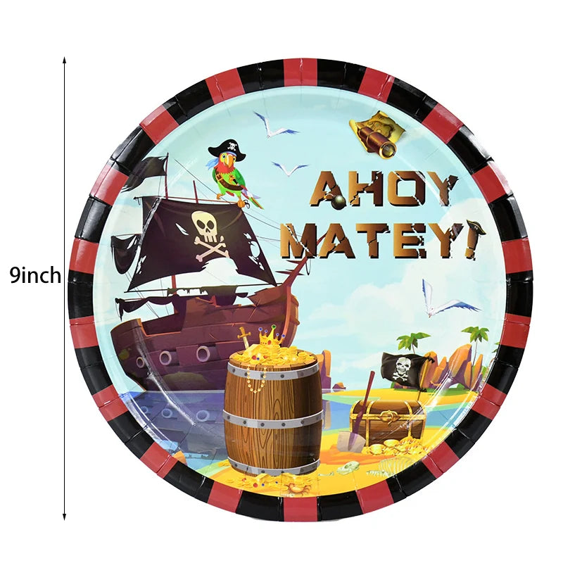 Pirate Theme Party Disposable Tableware Sets Paper Plate Cup Kids Birthday Party Decor Halloween Baby Shower Dining-table Supply