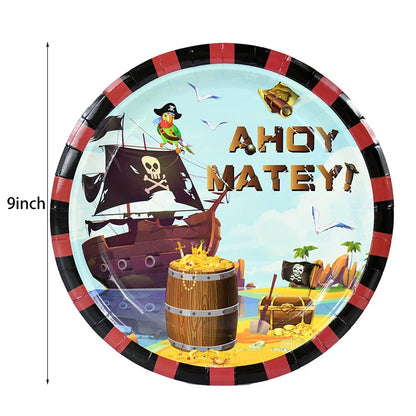 Pirate Theme Party Disposable Tableware Sets Paper Plate Cup Kids Birthday Party Decor Halloween Baby Shower Dining-table Supply