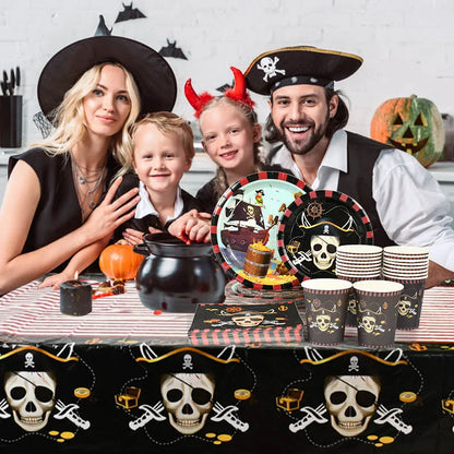Pirate Theme Party Disposable Tableware Sets Paper Plate Cup Kids Birthday Party Decor Halloween Baby Shower Dining-table Supply