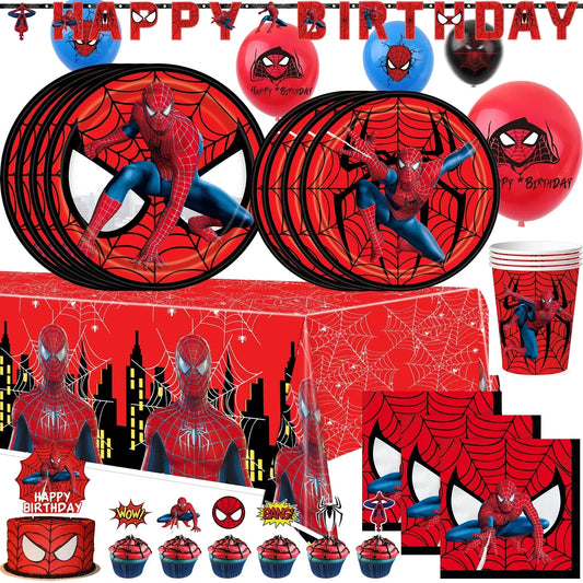 Spiderman Party Supplies Include Paper Cups Plates Balloons Tablecloth Cake Toppers for Kids Birthday Party Decor Baby Shower