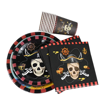 Pirate Theme Party Disposable Tableware Sets Paper Plate Cup Kids Birthday Party Decor Halloween Baby Shower Dining-table Supply
