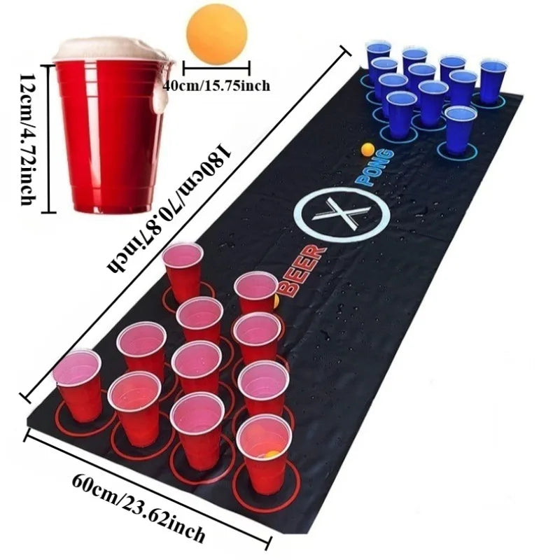 Beer Pong Table Mat Drinking Games for Adults Party with Beer Pong Balls Beer Pong Cups Indoor Outdoor Beer Pong Table Mat