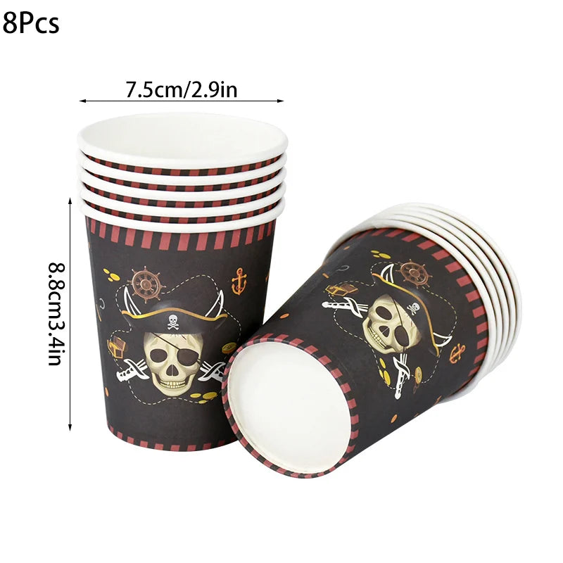 Pirate Theme Party Disposable Tableware Sets Paper Plate Cup Kids Birthday Party Decor Halloween Baby Shower Dining-table Supply