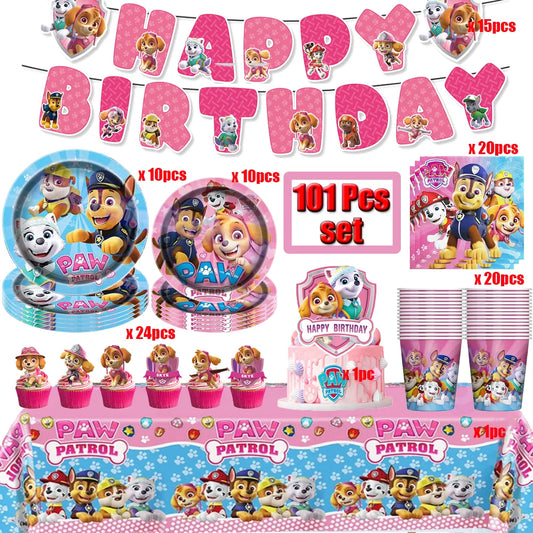 Cartoon Paw Patrol Birthday Party Decoration Paper Tableware Kit Dogs Skye Party Supply Cake Toppers Cups Plates Kids Favors