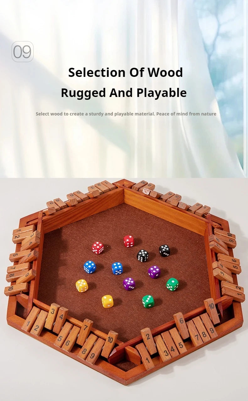 Six Sided Flipping Game, Wooden Number Game, Shut The Box Dice Game - Parent-Child Board Game, Bar Party, Leisure Gambling Game