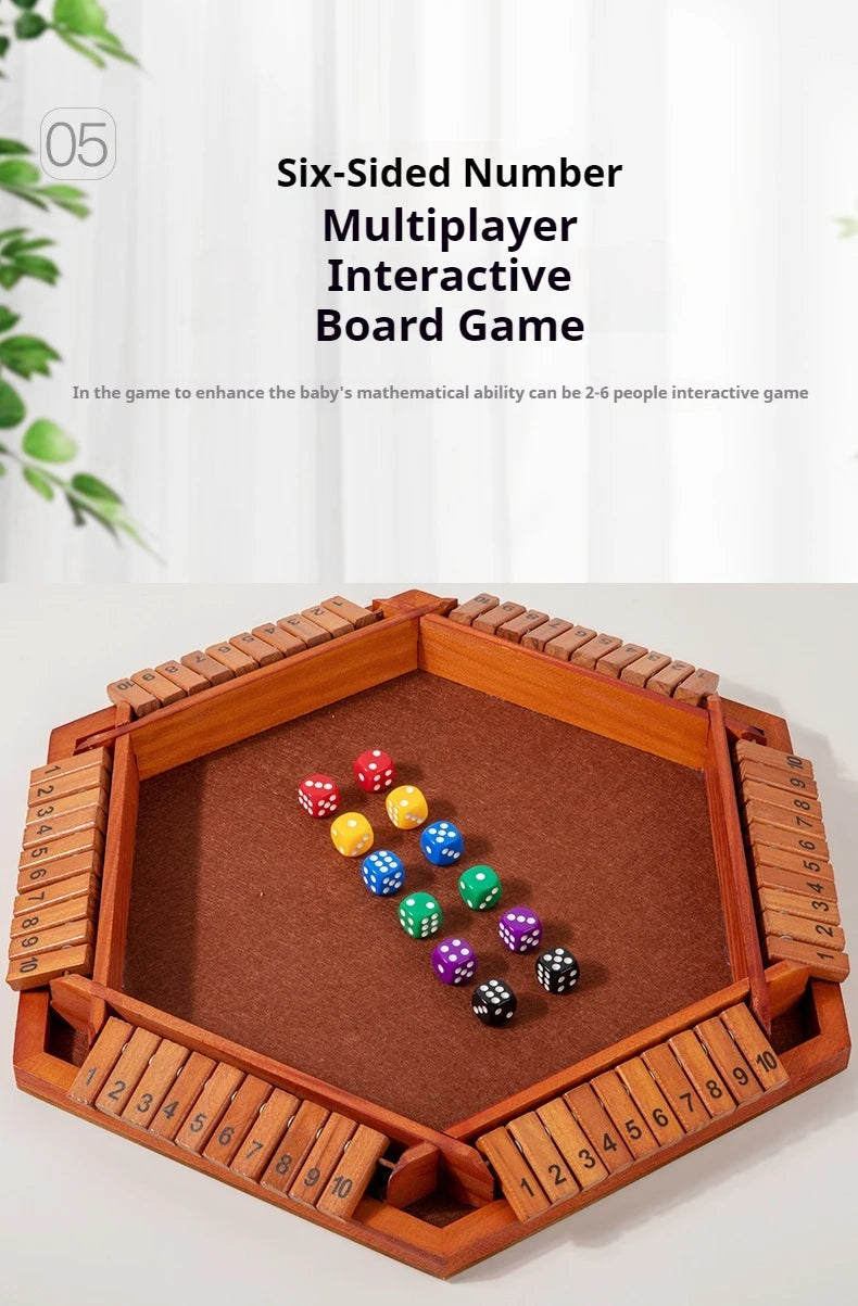 Six Sided Flipping Game, Wooden Number Game, Shut The Box Dice Game - Parent-Child Board Game, Bar Party, Leisure Gambling Game