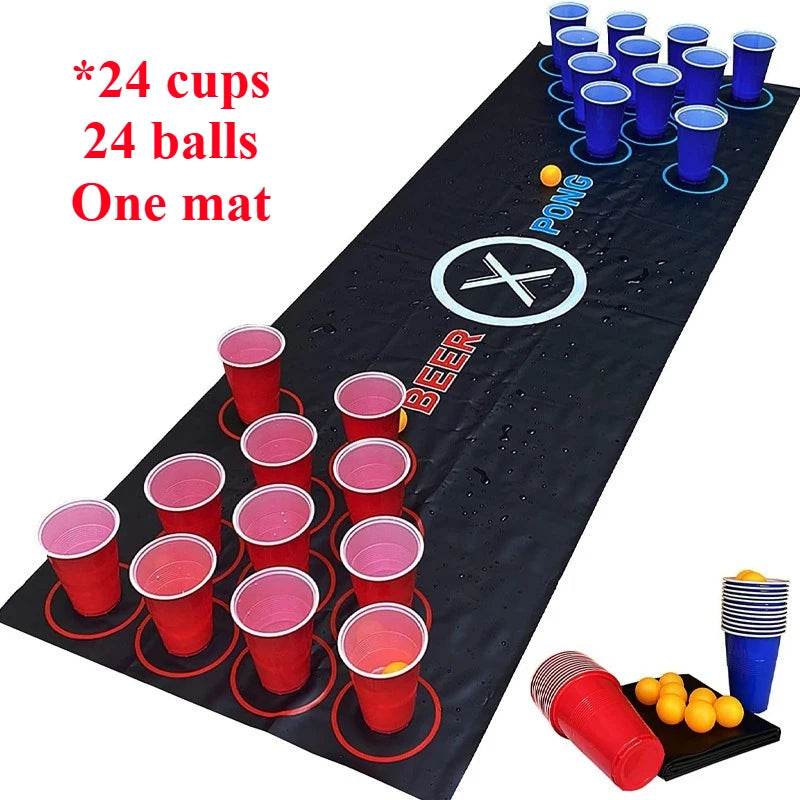 Beer Pong Table Mat Drinking Games for Adults Party with Beer Pong Balls Beer Pong Cups Indoor Outdoor Beer Pong Table Mat
