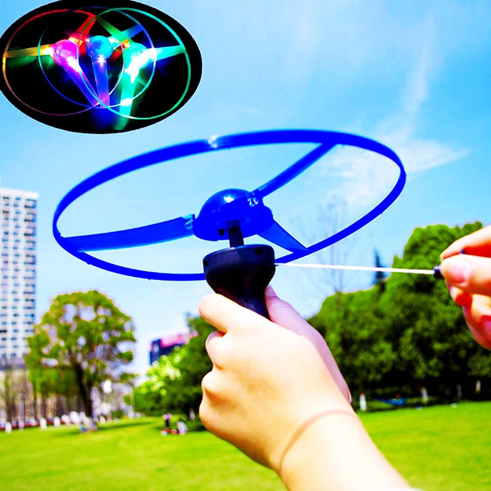 Kids Luminous Flying Disc Propeller Toys LED Lighting Pull String Flying UFO Toy Spinning Top Outdoor Game Sports Toy Gift