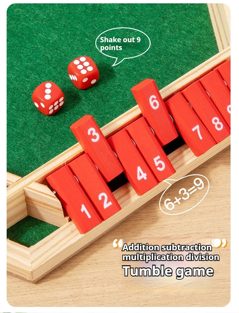 Six Sided Flipping Game, Wooden Number Game, Shut The Box Dice Game - Parent-Child Board Game, Bar Party, Leisure Gambling Game
